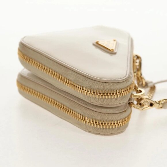 PRADA Triangle Mini Pouch Enamel 2way Ivory Gold 1NR015 Auth 147726M - Picture 6 of 16
